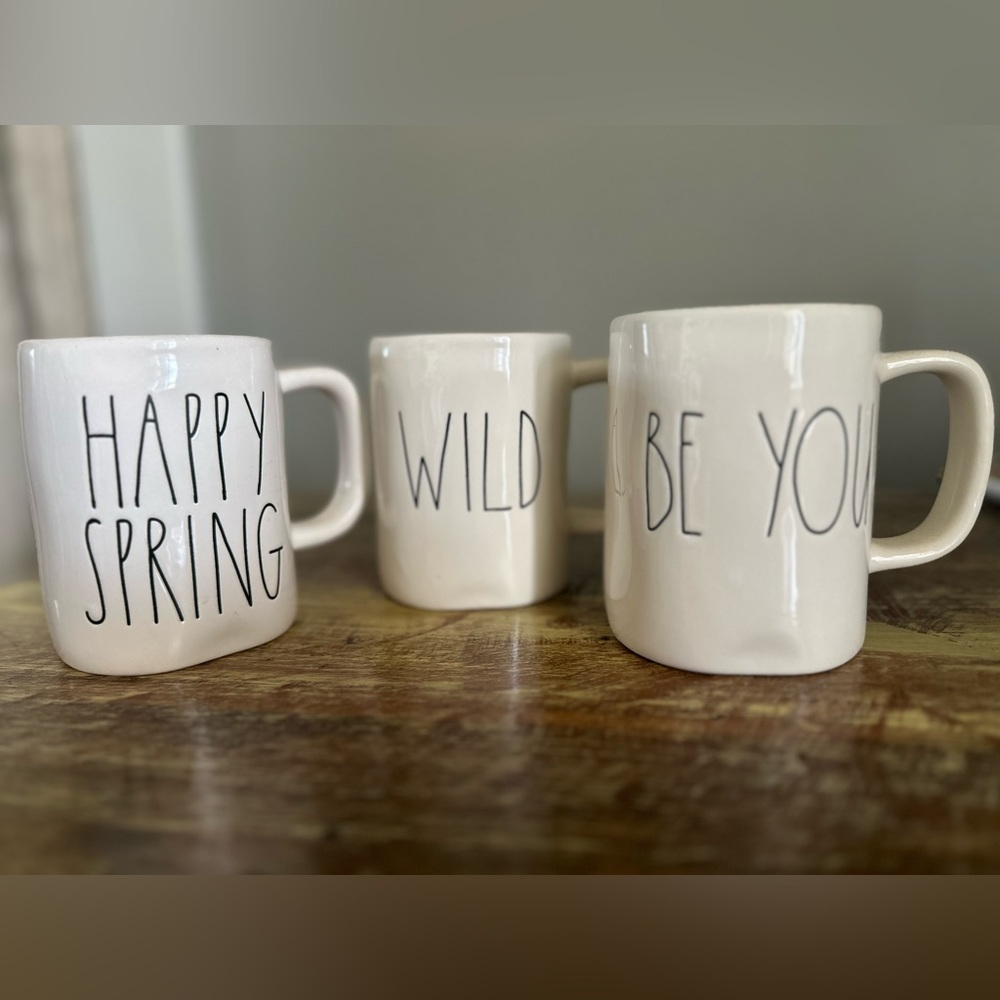 Rae Dunn HAPPY SPRING, WILD and BE YOU Ceramic Coffee Mugs